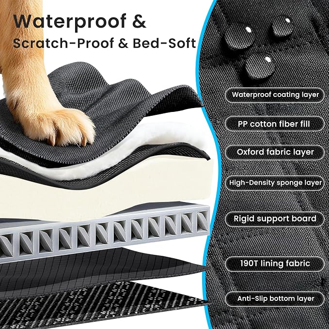 Dog Car Seat Cover for Back Seat, Hard Bottom Back Seat Extender for Dogs with Door Protector, Anti Scratch, Waterproof & Non-Slip Dog Backseat Cover for Small Mid Cars, SUVs & Trucks, Holds 450Lbs