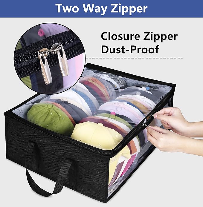 Wide Hat Storage for Baseball Caps, Large Capacity Hat Organizer for Closet Cap Holder Holds up to 40 Snapbacks, Black