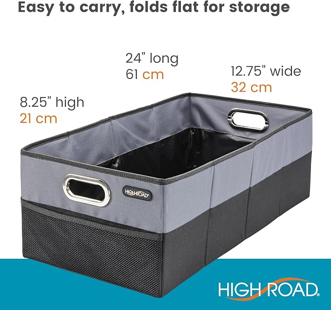 CargoCube Car Storage Bin - Leakproof Car Trunk Storage Organizer with Metal Handles and Front Mesh Pocket, 12x24 Inches - Single pack