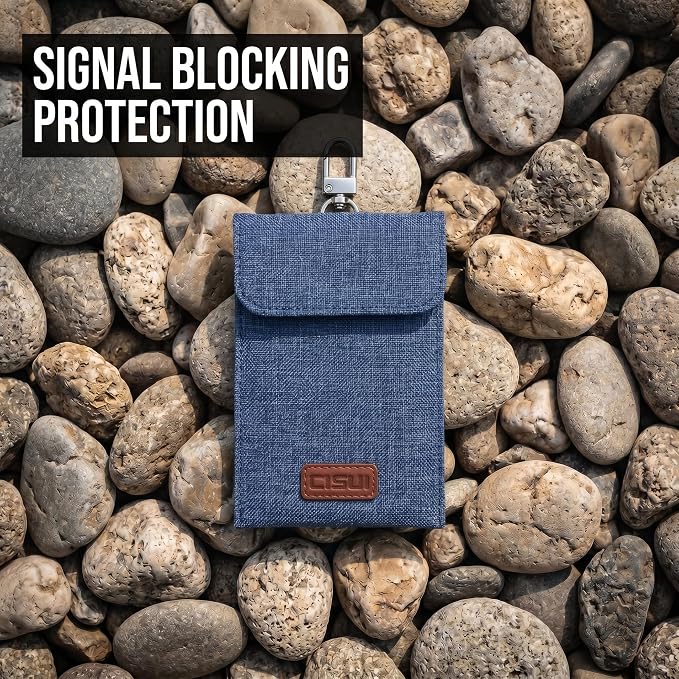 Faraday Bag for Car Keys, 4-Layer Key Fob Signal Blocker Pouch (Blue) | 2026 upgraded RFID guard shielding case for keyless entry anti-theft. Durable Oxford fabric with secure hook for all fobs