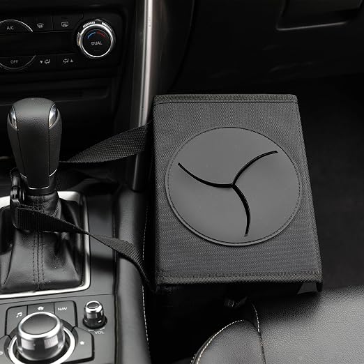 AOKJOY Car Garbage can with lid Leak Proof Vehicle Trash Can 3 Storage Pockets Hanging Waterproof car Trash Bag for SUV Black