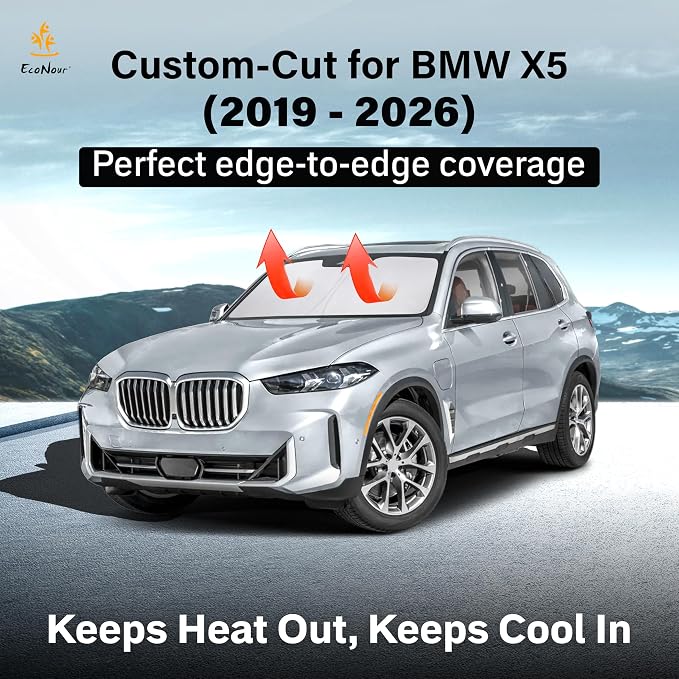 Windshield Sunshade Compatible for BMW X5 2019-2024 2025 2026, Sun Visor for Front Windshield & Window Sun Shade Cover, UV Heat Blocker & Protector, Car Accessories