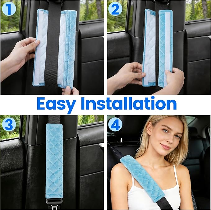 Soft Auto Seat Belt Cover Seatbelt Shoulder Pad Cushions 2 PCS for a More Comfortable Driving Universal Fit for All Cars and Backpack Light Blue