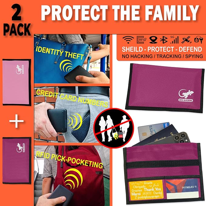 Faraday Bag for Phones & Key Fobs – RFID Shielding Privacy Pouch for Electronic Device Storage, Faraday Sleeve for Personal Data Protection (2 PACK - PINKS)