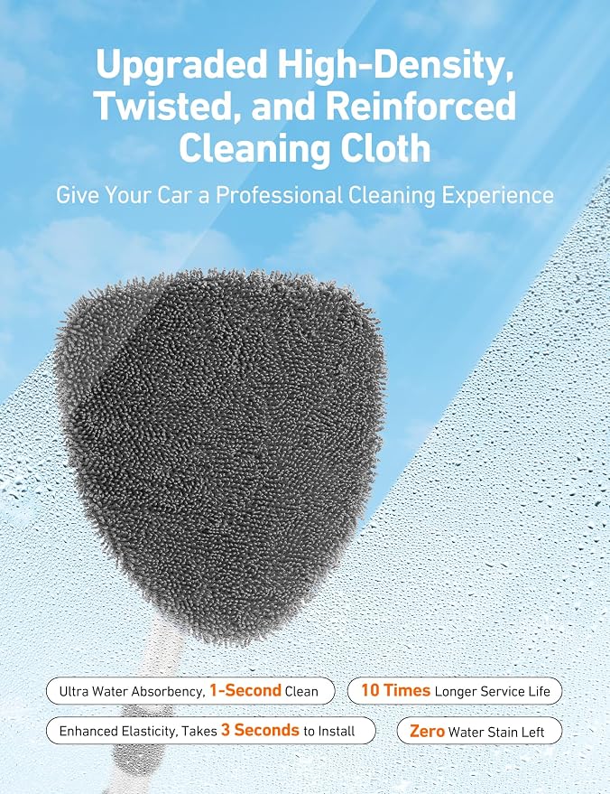 21" Extra-Long Windshield Cleaner Tool, Car Interior Detailing Cleaning Kit with Extendable Handle and 4 Upgraded Reusable Microfiber Pads, Auto Glass Wiper Brush Kit for Cars, Gray
