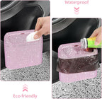 Bling Car Trash Can with Lid, Leak-Proof Mini Vehicle Trash Bin Automotive Dustbin Organizer Storage, Sparkling Crystal Trash Bag Container with 30pcs Garbage Bags for Car, Home, Office (Pink)