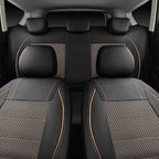 Piping PU Leather Car Seat Cover Full Set,Inside Zipper Design and Reserved Opening Holes,Airbag Compatible,Universal FIT for Car, SUVs,Van,Small Trucks（Full Set, Black & Gold）