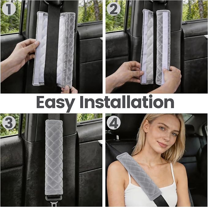 Soft Auto Seat Belt Cover Seatbelt Shoulder Pad Cushions 2 PCS Universal Fit for All Cars and Backpack for a More Comfortable Driving (Light Grey)