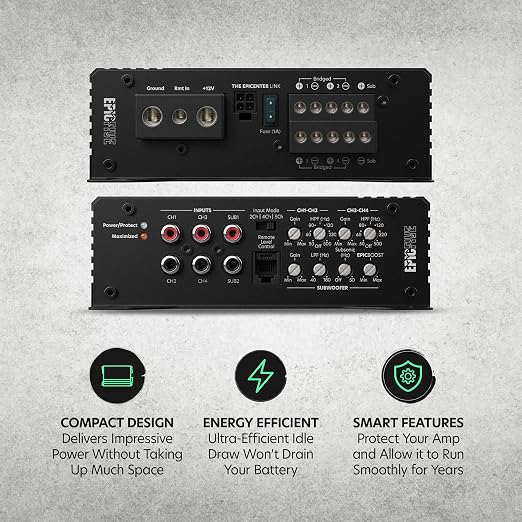 EPICFIVE 5-Channel Amplifier Car Audio 1100W RMS, Compact Digital Class D, Includes Bass Knob, High/Low Pass & Subsonic Filter, Epic Bass Boost, Smart Auto Protection, Epicenter Link