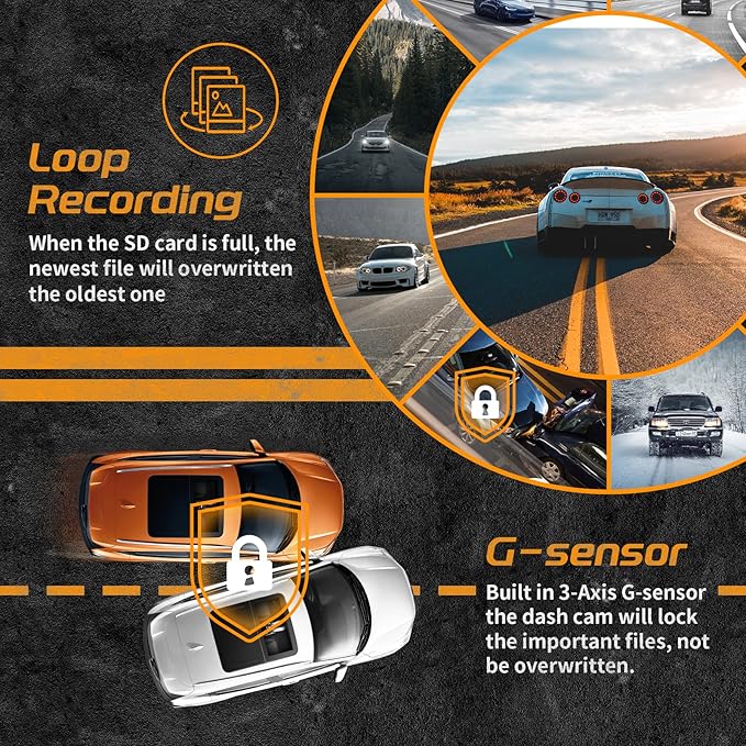 T1-pro Dash Cam Front and Rear Inside 3 Channel 1080P, Adjustable Lens Dash Camera for Cars with 8 IR Lamps Night Vision, Three Ways Triple Car Camera, Loop Recording, G-Sensor, Parking Monitor