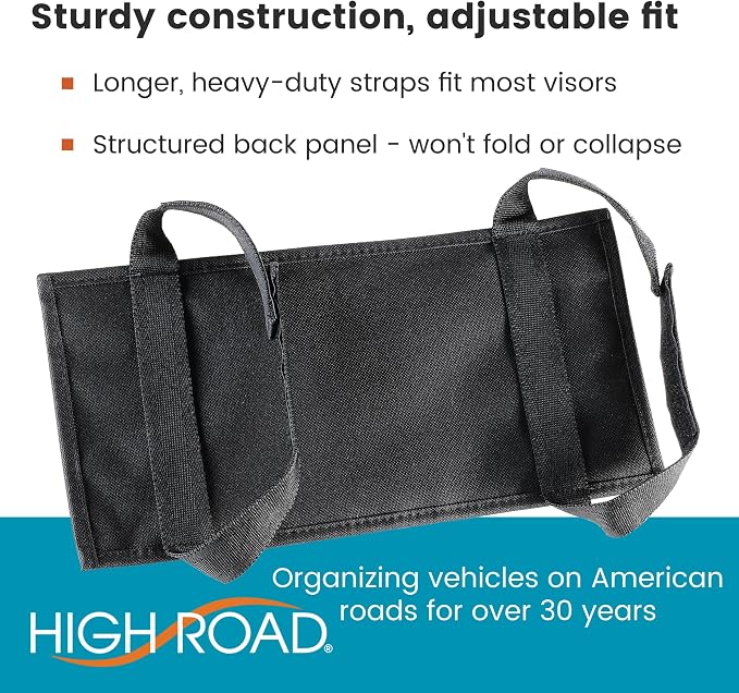 Car Visor Organizer with Secure Zip Pockets, Sunglasses Holder and Clear Registration and Insurance Pocket - Heavy Duty Straps Fit Most Car, SUV and Truck Visors