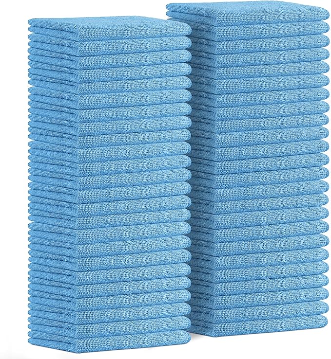 Microfiber Cleaning Cloths (Value Pack of 48) - Size 16 x 16 Inches, Highly Absorbent Cleaning Rags, Lint Free, Reusable and Washable, Microfiber Towels for Cars