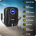 Tire Inflator Portable Air Compressor, Air Pump for Car Tires and Bikes, Car Tire Pump w/Auto Shut Off, 150 PSI, 12V DC, LED Light, Carrying Case, Perfect For Men, Women