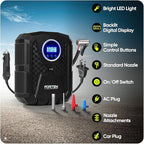 Tire Inflator Portable Air Compressor, Air Pump for Car Tires and Bikes, Car Tire Pump w/Auto Shut Off, 150 PSI, 110V AC 12V DC, LED Light, Carrying Case, Perfect For Men, Women