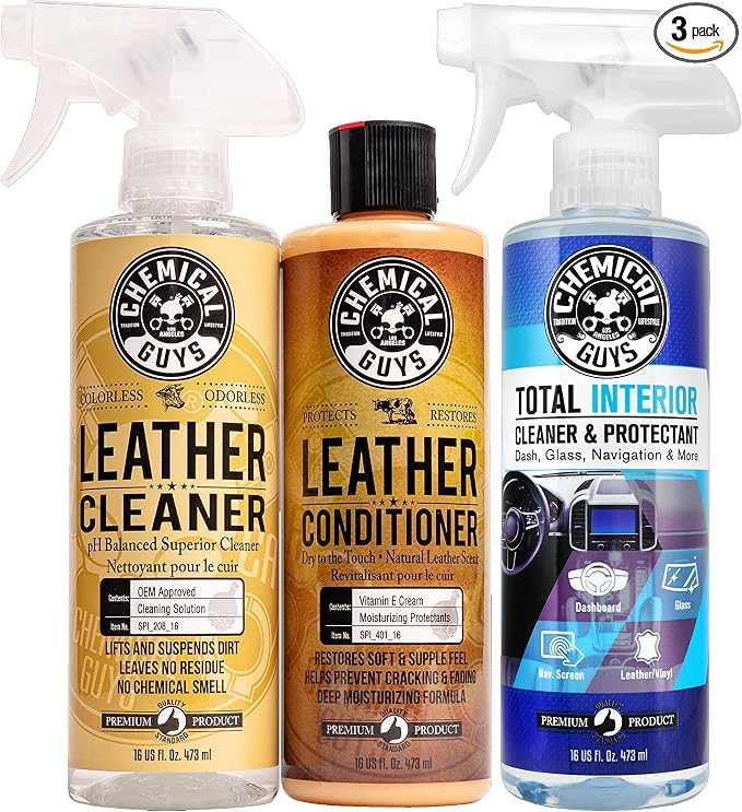 SPI_109_16TI Leather Cleaner and Conditioner Complete Leather Care Kit (16 fl oz) + SPI22016 Total Interior Cleaner & Protectant, (16 fl oz) 3 Items