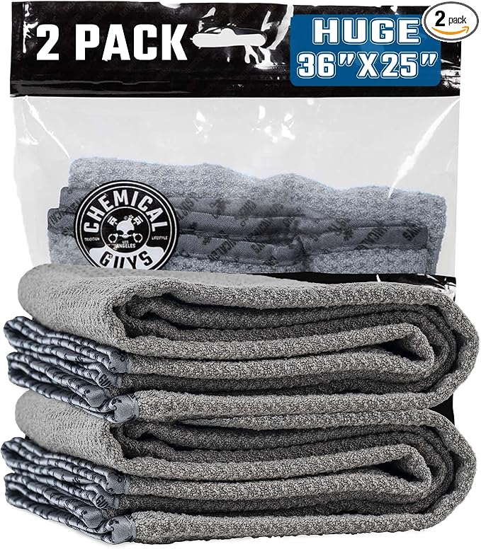 Waffle Weave Gray Matter Microfiber Drying Towel 2 Pack, Huge Car Drying Towels for Faster Coverage on Paint, Glass, Wheels, and Trim, Streak Free Drying for Cars, Trucks, and SUVs