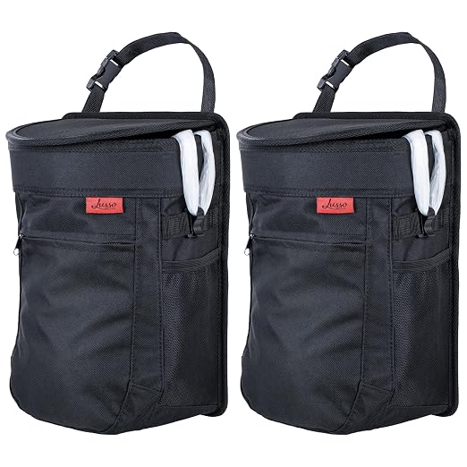 Spill-Proof Car Trash Can (2.5 Gal, 2 Pack) - Easy to Clean Hanging Garbage Bin - Leak-Proof Lid, Removable Liner, Waterproof - Keeps Truck, SUV, Car, Minivan Clean & Odor Free (Black)