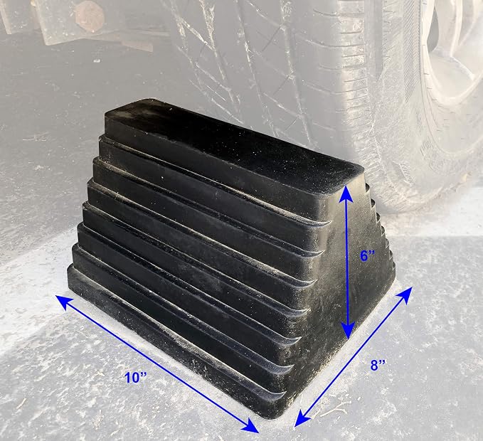 Rubber Wheel Chock, Large 10" x 8" x 6" Heavy Duty Tire Stop with Non Slip All Weather Grip, Oil Resistant Rubber Block with Steel Eyebolt for Vehicle and Trailer Safety (80681) (Pack of 5)