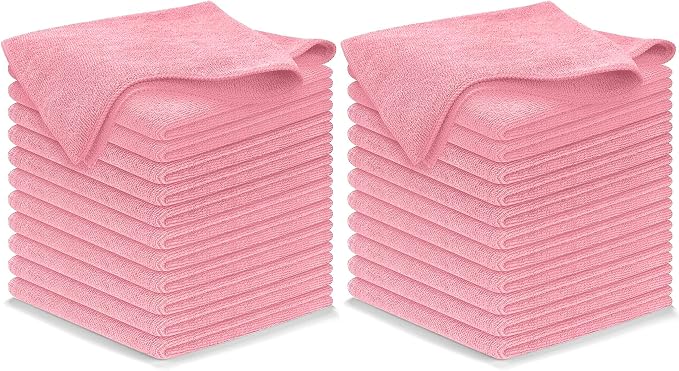 Microfiber Cleaning Cloth Light Pink - 24 Pcs 12.5"x12.5" - High Performance - 1200 Washes, Ultra Absorbent Towels Weave Grime & Liquid for Streak-Free Mirror Shine - Car Washing Cloth