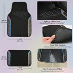 Leather Steering Wheel Cover and Waterproof Car Floor Mats,Microfiber Universal Car Combo Fit for 95% Sedan,SUV,Cars,14.5-15inch Sporty Anti-Slip Safety Comfortable Design(Black＆Reflective)
