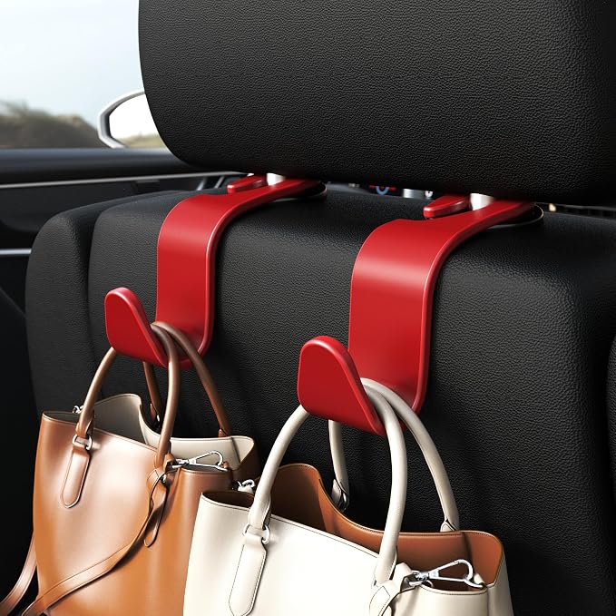 Car Seat Headrest Hook 4 Pack Hanger Storage Organizer Universal for Handbag Purse Coat Universal fit Vehicle Car S Type Red