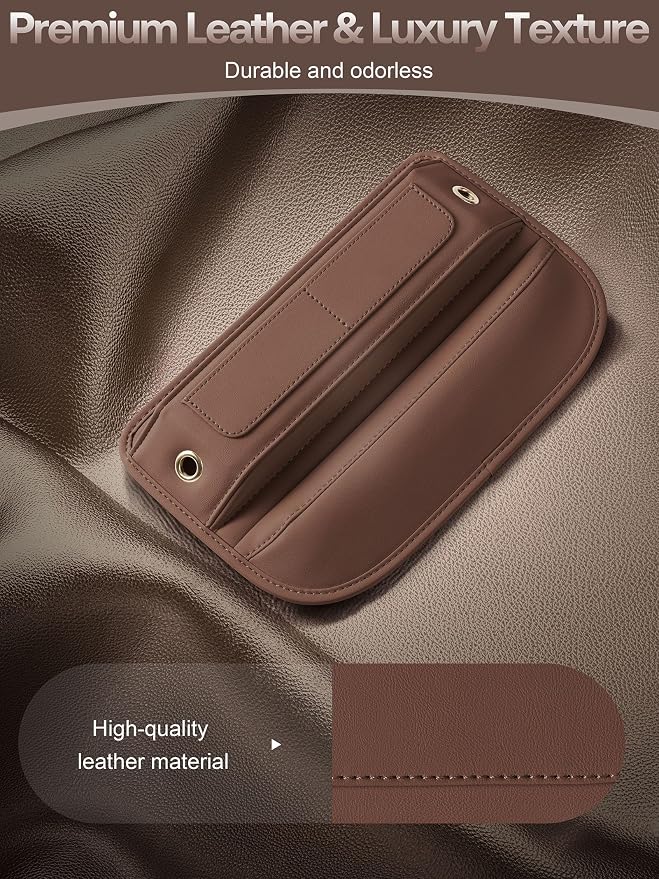 Universal Fit Premium Leather Car Seat Gap Filler Organizer, Center Console Organizer with Card Slots, Clever Gifts for Car SUV Truck Owners (Brown, 2 Pack)