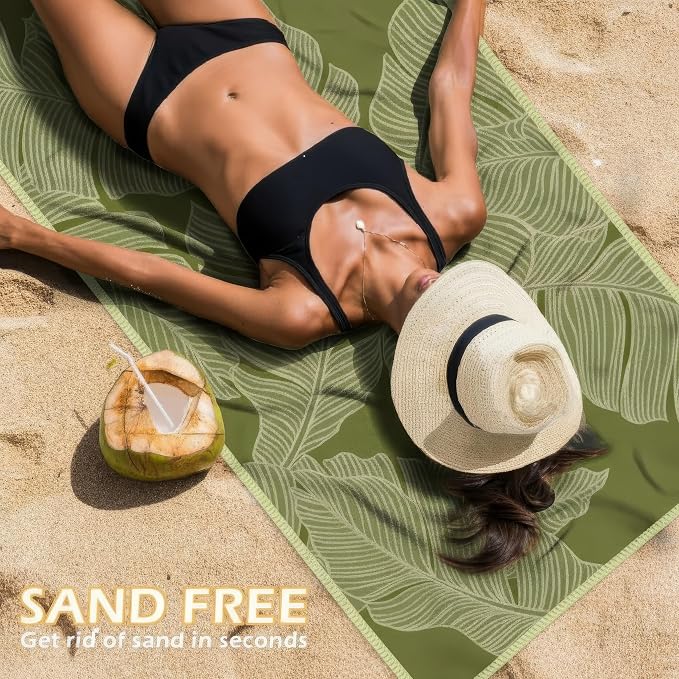 Microfiber Beach Towel, Quick Dry Travel Towel Large Sand Free Towel for Beach, Camping, Swim Pool, Gym, Sports& Yoga 71"x32", Palm Green