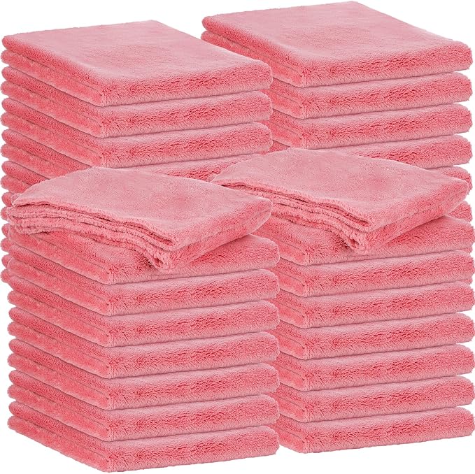 30 Pcs 16 x 16 Inch Edgeless Microfiber Plush Towels for Cars Detailing Drying Wash Polishing Absorbent Cleaning Cloths, 500 GSM(Vivid Red)