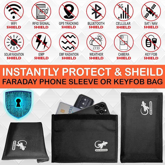 RFID Faraday Bag - GPS, RFID, and EMP Signal Blocker | Nylon Shielding Pouch for Cell Phone Privacy, Car Key FOB Protection, and Electronic Device Security (BLACK - NYLON)