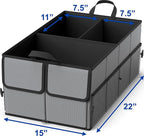Foldable Car Trunk Organizer for SUV, 3-Compartment, Dark Gray | with Removable Divider, Side Pockets and Securing Straps