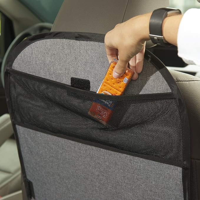 Car Seat Kick Mat with Storage Pocket (Black)
