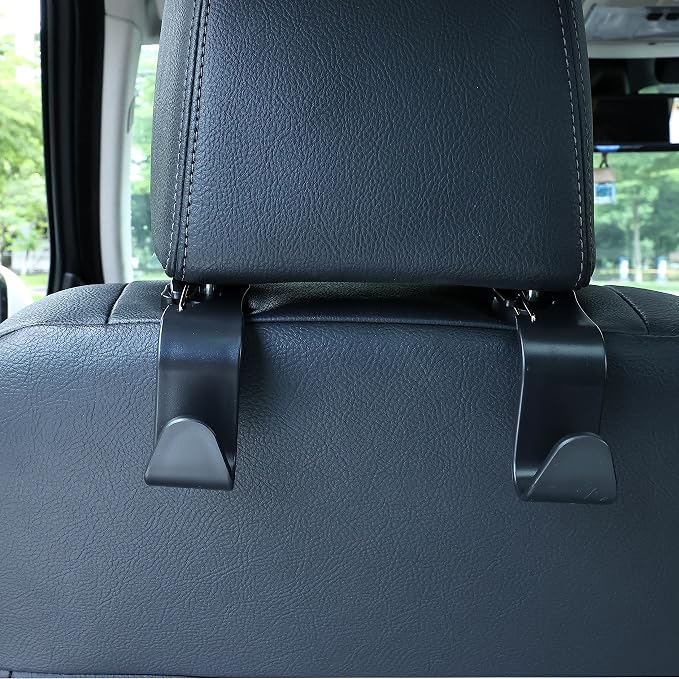 4-Pack 360° Rotating Car Headrest Hooks Vehicle Storage Organizer for Purses Handbags Groceries Backpack Coats – Holds 55lbs Universal Fit with Clip Black
