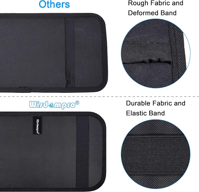 Car Sun Visor Organizer, Vehicle Interior Accessories Storage Pouch Auto Registration Holder with Elastic Strap for Sunglass, Documents, Cards, Pen, Drivers License, etc. (Black)