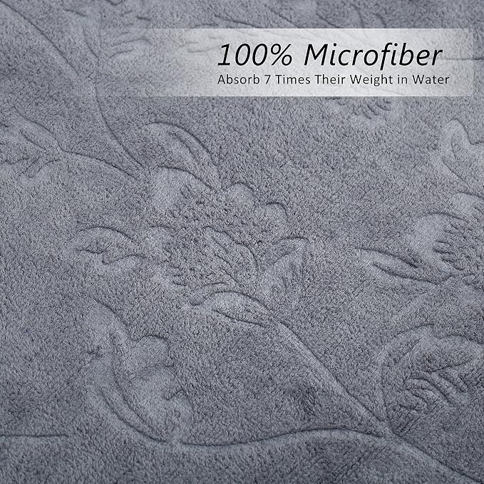 Large Microfiber Bath Towels Set of 6, 30" x 60", Soft,Super Absorption, Quick-Drying Perfect for Shower, Sauna, Yoga, Gym, Beach, Pool, Sport - Grey Floral Pattern