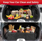 Car Trunk Organizer, Multi Compartments Collapsible Trunk Storage, Anti-slip, Waterproof 600D Oxford Polyester, with Adjustable Straps for SUV, Minivan, Truck, Large Size, Black