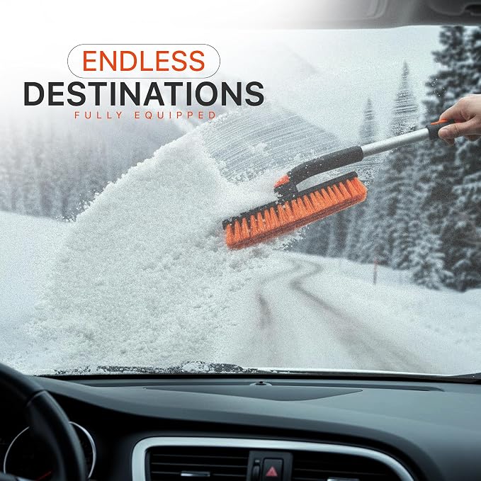 31" to 37” Extendable Snow Brush for Car and Ice Scrapers for Car Windshield, 360° Rotation Brush Head Snow Broom for Truck and SUVs with Ergonomic Foam Grip