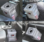 Waterproof Car Trash Can with Lid and Pockets, 2.5 Gal, Gray | Leakproof, Collapsible Multipurpose Car Bin with 3 Side Storage Pockets, Adjustable Straps