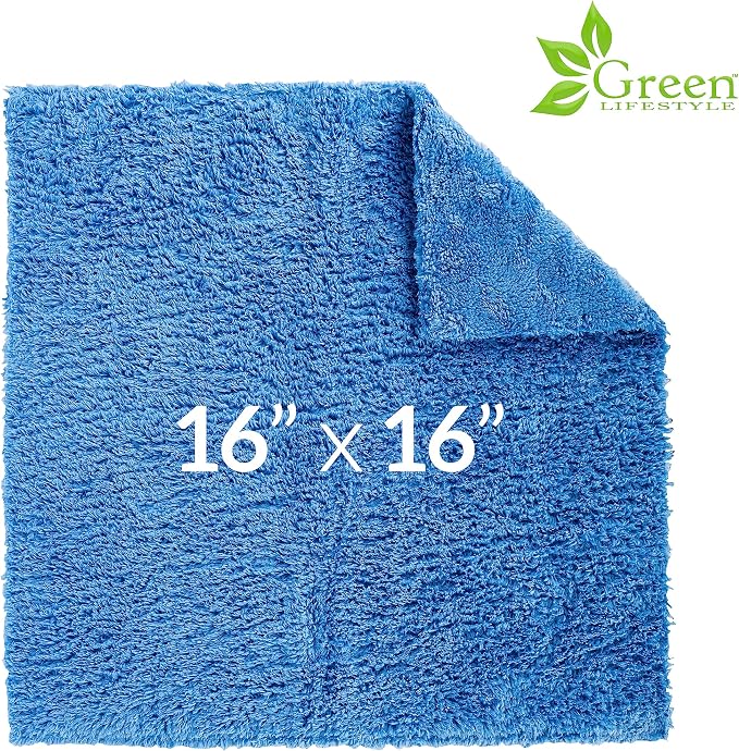 Chamois Cloth Microfiber Cleaning Cloth 6 Pack, Borderless Microfiber Towels Cleaning, Car Microfiber Towel, Drying Towels for Сars, Car Wash Towels (16" x 16", Blue) (6 Pack – 16x16)