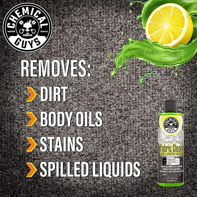 Foaming Citrus Fabric Clean Drill Brush Kit - High Foaming Stain and Odor Remover, Upholstery, Floor Mat & Car Carpet Cleaner, Deep Cleans & Deodorizes, Citrus Scent - 16 fl oz