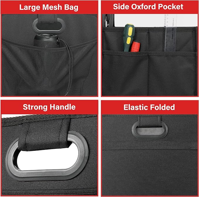 Car Trunk Organizer, 2 Compartments Collapsible Trunk Storage, Anti-slip Design, Made of Waterproof 600D Oxford Polyester, Suitable for SUV, Minivan, Truck, Standard Size, Black New