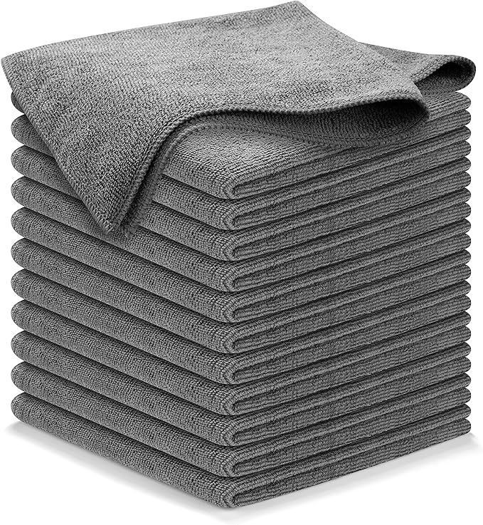 Microfiber Cleaning Cloth Grey - 12 Pcs (12.5"x12.5") - High Performance - 1200 Washes, Ultra Absorbent Microfiber Towel Weave Grime & Liquid for Streak-Free Mirror Shine - Car Washing Cloth