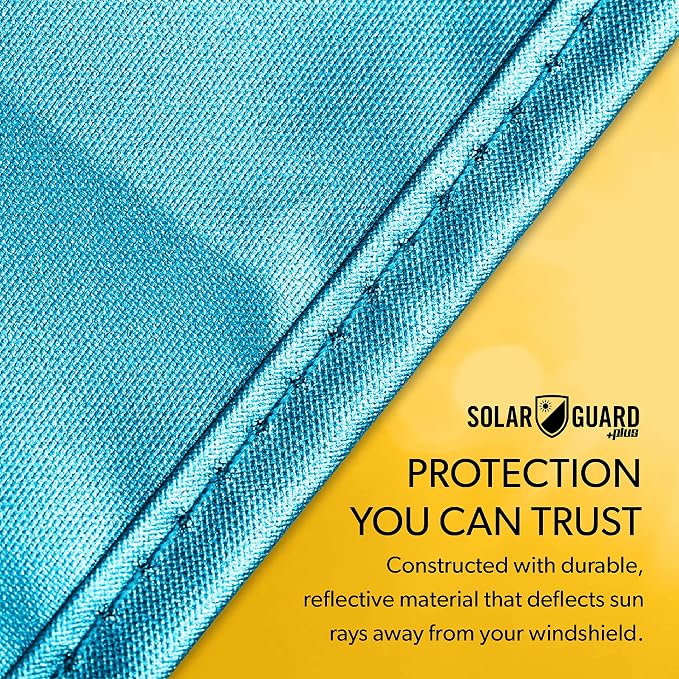 SolarGuard Plus Sunshade for Car Windshield - Reflective Car Shades for Windshield, Blocks Damaging UV Rays - for Use on Front Window Exterior, Includes Security Flaps - Pool Blue, Standard Size