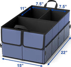 Foldable Car Trunk Organizer for SUV, 3-Compartment, Blue | with Removable Divider, Side Pockets and Securing Straps
