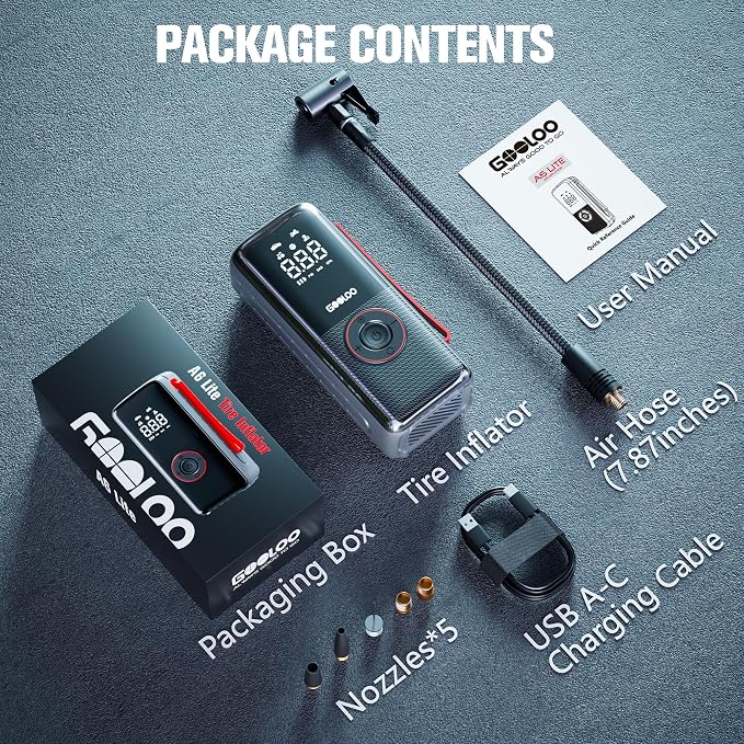 A6 Lite 160PSI Tire Inflator Portable Air Compressor, 7500mAh Portable Tire Inflator for Car Portable Air Pump with Tire Gauge Pressure & LED Light Air Pump for Car