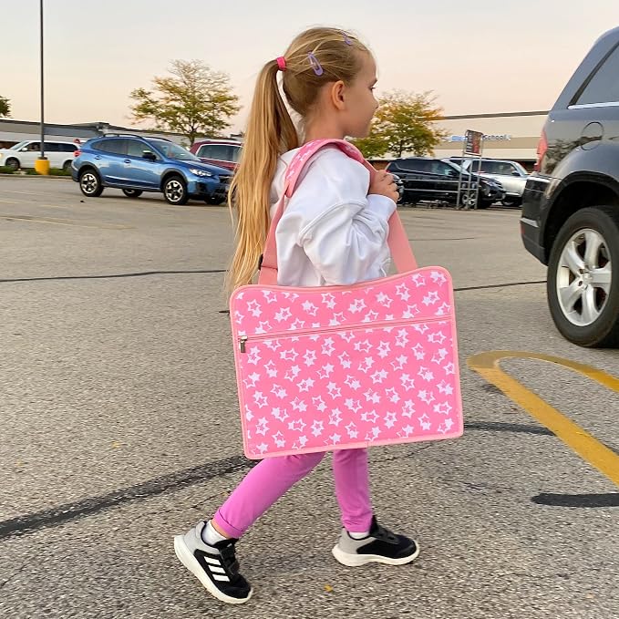 Kids Travel Tray for Toddler Car Seat, Road Trip Activities for Kids with iPad Holder Stand & Dry Erase Board, Road Trip Essentials Accessories Lap Tray as Travel Gifts for Kid, Pink