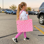 Kids Travel Tray for Toddler Car Seat, Road Trip Activities for Kids with iPad Holder Stand & Dry Erase Board, Road Trip Essentials Accessories Lap Tray as Travel Gifts for Kid, Pink