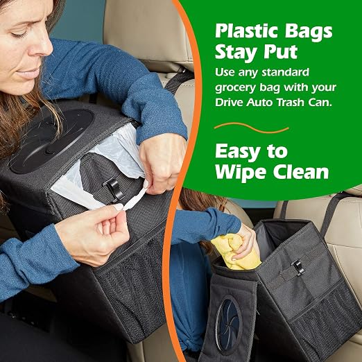 Collapsible Car Trash Can with 20 Bags - Leakproof, Black, Medium