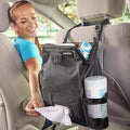 Car Organizer with Car Trash Bag and Tissue Holder - Holds Full Size Tissue Box, Bottles and Wipe Containers - 2 Gal Leakproof Covered Car Trash Can with Push-Close Lid