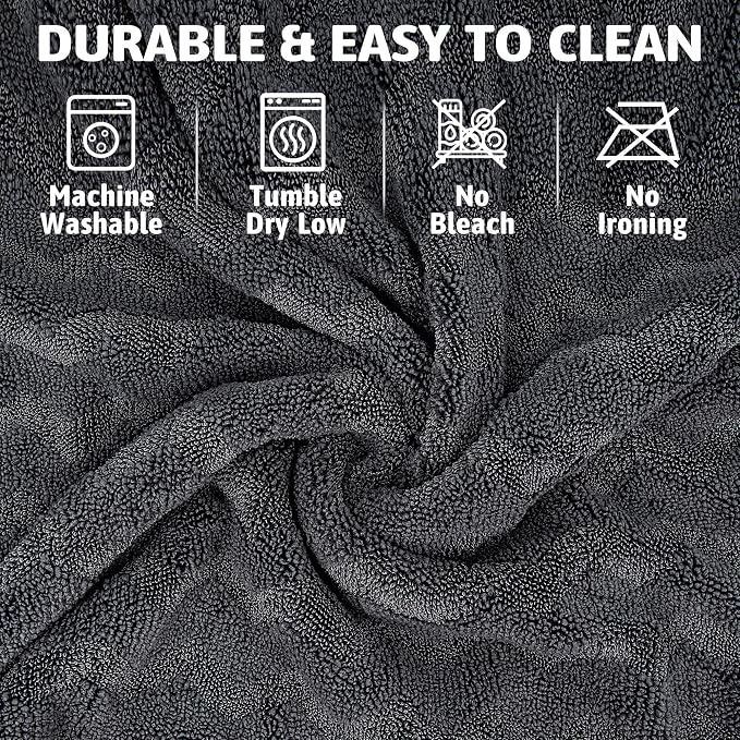 1000GSM Car Drying Towel 18"x24", Edgeless Double Twist Pile, Ultra Absorbent Microfiber Towel, Scratch-Free Lint-Free Streak-Free for Auto Detailing & Car Wash – Check Silver&Grey