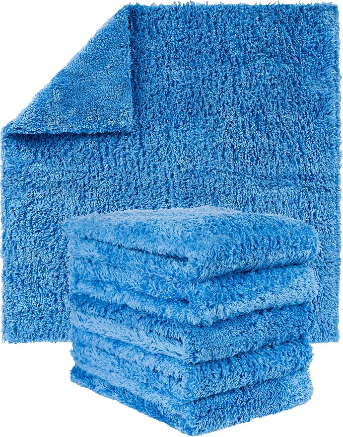 Chamois Cloth Microfiber Cleaning Cloth 6 Pack, Borderless Microfiber Towels Cleaning, Car Microfiber Towel, Drying Towels for Сars, Car Wash Towels (16" x 16", Blue) (6 Pack – 16x16)
